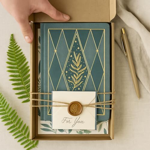 Crein Lynh Dot Grid Journal with 160GSM Thick Paper, 192 Pages, A5 Dotted Notebook for Work, School, Travel | 180° Lay Flat, Foil Stamped Cover, Elastic Band, 2 Bookmarks & Inner Pocket,Dark Green