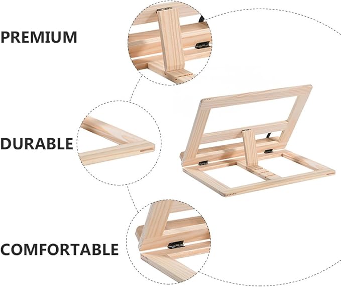 Wooden Reading Holder Book Stand with Iron Clamp Desktop Book Rest Rack Hands-Free Reading Platform for Students and Adults
