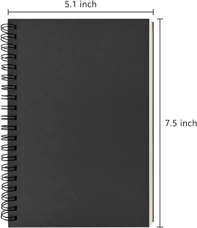 DSTELIN Blank Spiral Notebook, 3-Pack, Soft Cover, Sketch book, 100 Pages / 50 Sheets, 7.5 inch x 5.1 inch, 100GSM, (Black)