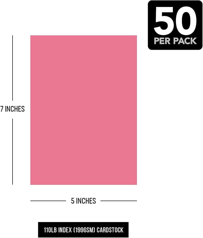 5 x 7" Cherry Pink Pastel Color Cardstock Paper – Great for Arts & Crafts, Wedding Invitations, Cards and Stationery Printing | Medium to Heavy Card Stock 110lb Index (199gsm) | 50 Sheets per Pack