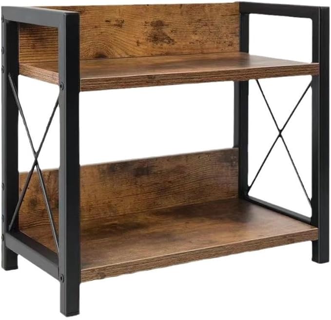 Office Desk Shelf Organizer, Wood Desktop Bookshelf Supplies Storage Rack, Shelf for Top of Desk and Dresser and Cubicle Decor Aesthetic Bookshelf (Brown, Small 12.9" Lx6.3 Wx10.2 H)