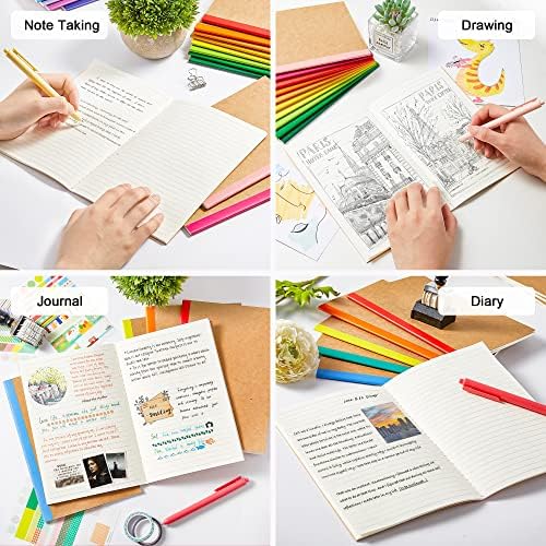 feela 48 Pack Composition Notebooks Bulk, Kraft Cover Lined Blank College Ruled Composition Travel Journals with Rainbow Spines For Women Students Business, 60 Pages, 8.3”x 5.5”, A5, 16 Colors