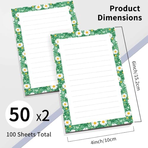 2 Pack Lined Sticky Notes 4x6 in, Cute Self-Stick Notepads with Lines, Large Memo Pads Strong Adhesive for Office, Home Green Cute Daisy