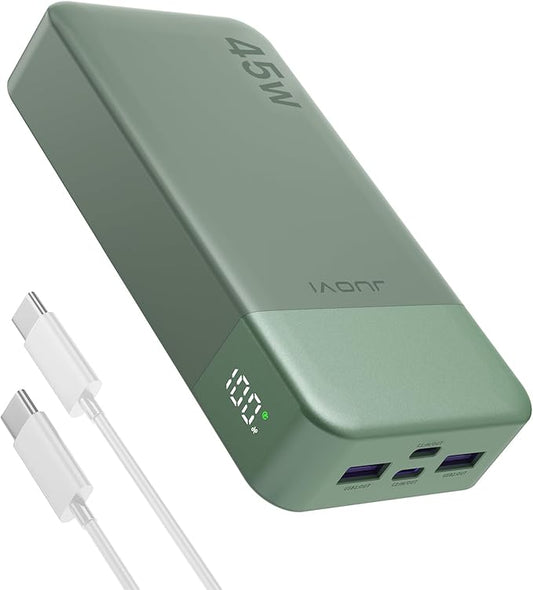 JUOVI Power Bank 45W 20000mAh Portable Charger USB C, PD QC Fast Charging 4-Port(2C+2A) External Battery Pack with LED Display, for iPhone 15 16 MacBook ipad