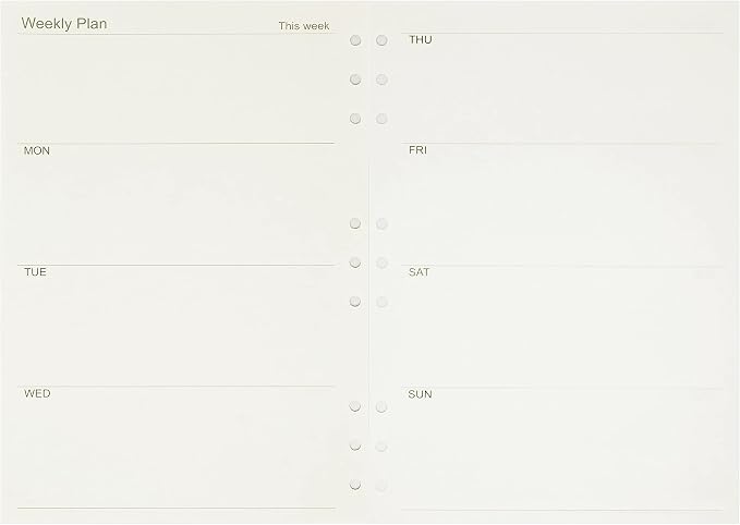 Zelten 1 Pack B5 45 Sheets/90 Pages Weekly Planner Loose Leaf Punched Paper Refills Paper for 9 Hole Binder Personal Organizer Diary Notebook Refillable Planner