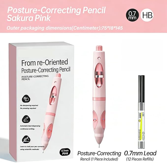 Write Right Learning,Pencil Kids Handwriting Gripper,Posture-Correcting Pen with Automatic Refill, Posture Correction Training Writing, 12 Replacement Refillers. (Pink)