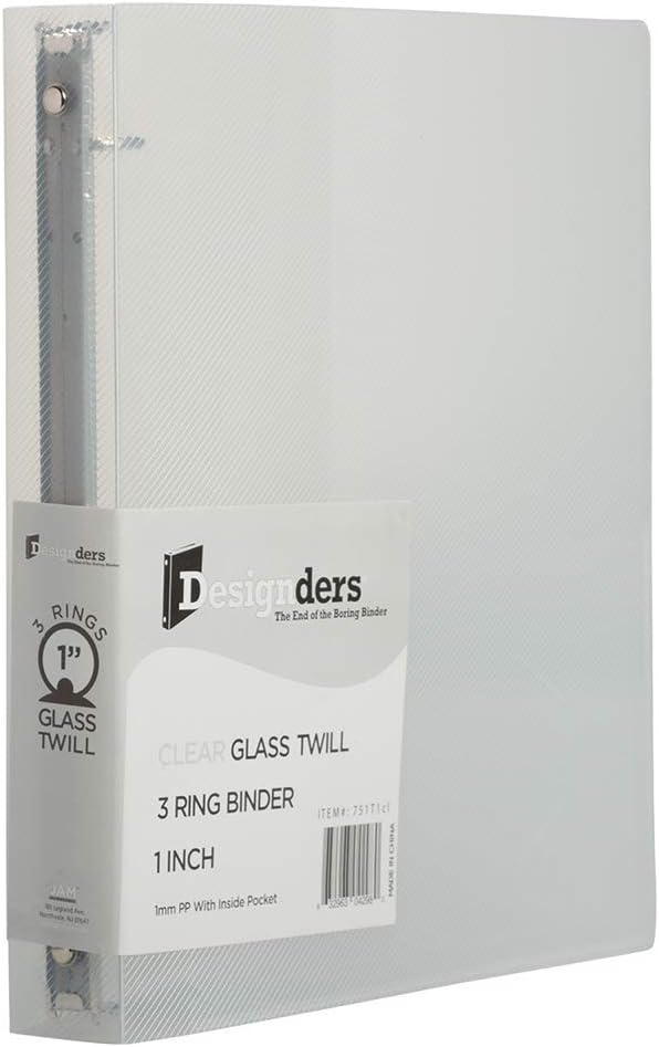 JAM PAPER Plastic 1 inch Binder - Clear 3 Ring Binder - Sold Individually