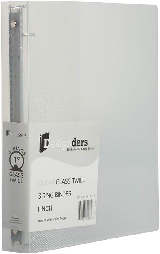 JAM PAPER Plastic 1 inch Binder - Clear 3 Ring Binder - Sold Individually
