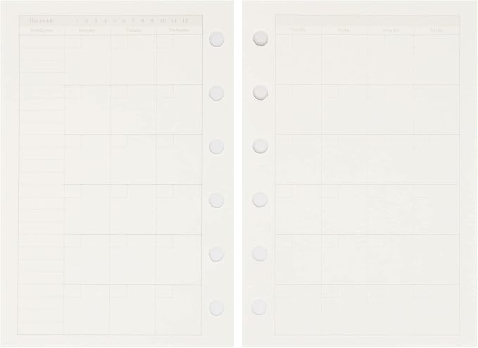 Zelten 1 Pack A7 45 Sheets/90 Pages Monthly Planner Loose Leaf Punched Paper Refills Paper for 6 Hole Binder Personal Organizer Diary Notebook Refillable Planner