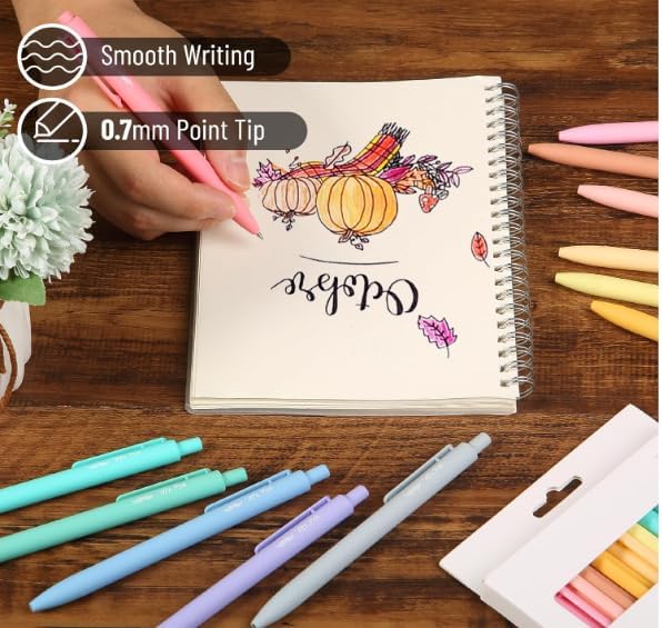 Mr. Pen- Retractable Gel Pens, 12 Pack, Assorted Colors Ink, Fine Point 0.7mm, Fast Dry, Smooth Writing, Cute Pens for Drawing, Writing Planner and School Supplies