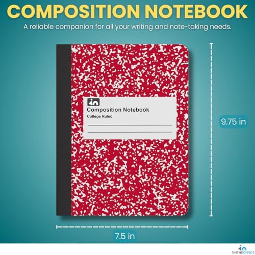 1InTheOffice Composition Notebooks College Ruled, Composition Book, College Ruled Composition Notebook, Assorted Colors 9.75 x 7.5, 4 Pack