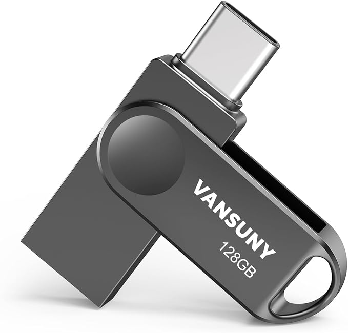 Vansuny Dual USB C Flash Drive 128GB USB 3.0 2-in-1 Type C + Type A Thumb Drive UDP-Tech Waterproof Metal Pen Drive Portable OTG Flash Drive