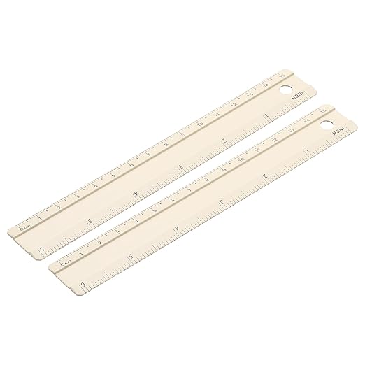PATIKIL Metal Ruler 6 Inch/15cm, 2 Pcs Aluminum Straight Edge Ruler, Dual Scale Measuring Tool with Inch/Centimeter Scales & Hole for Math Office Drawing Engineering Home, Yellow