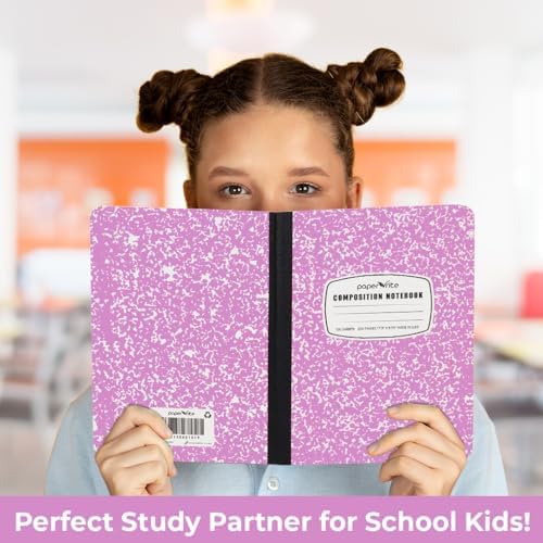 Paper Rite Assorted Marble Composition Notebook Wide Ruled (9.75x7.5 in), 100 Sheets | 200 Pages | For School, Office, Students, Teachers (4, Pink)