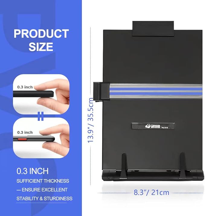 OSPNIEEK 2 Pack Desktop Document Holder Stand with 7 Adjustable Position, Black Metal File Organizer Copyholder for Typing Speech Reading A4 Letter Music Book Tablet Office, with Paper Clip Line Guide