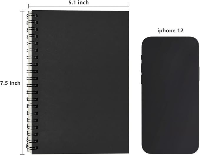 DSTELIN Blank Spiral Notebook, 2-Pack, Soft Cover, Sketch book, 100 Pages / 50 Sheets, 7.5 inch x 5.1 inch, 100GSM, (Black)