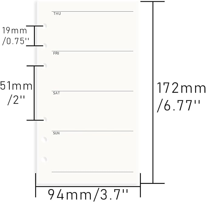 NatSumeBasics A6 Refills Paper 3.5" x 6.5" Undated Weekly Binder Planner Inserts 90 Sheets 6 Holes Pocket Notebook Papers for Personal Travel Journal Diary (A6 Weekly)