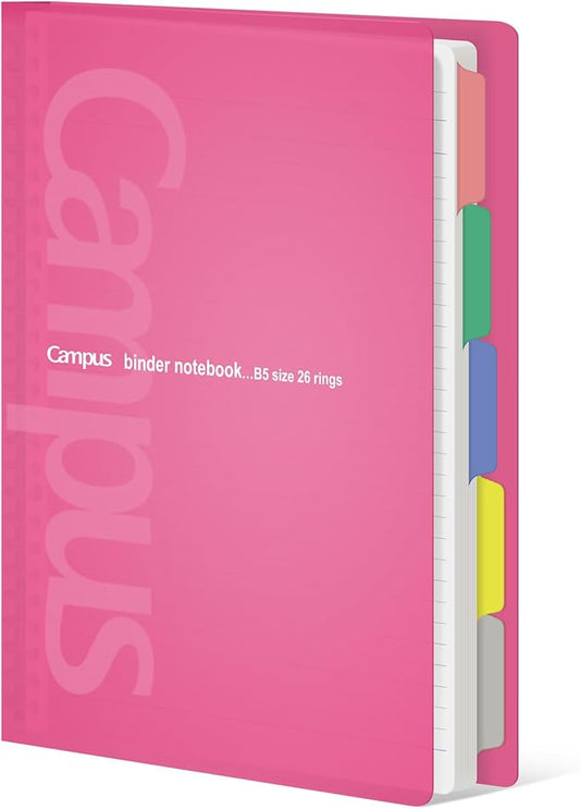 KOKUYO 5 Subject Spiral Notebook, Campus B5 Refillable Journal with 5 Tab Dividers, 100 Sheets in 5mm Ruled Loose Leaf Paper, Light Pink, Japan Import (RU-P333NP & NO-836C)