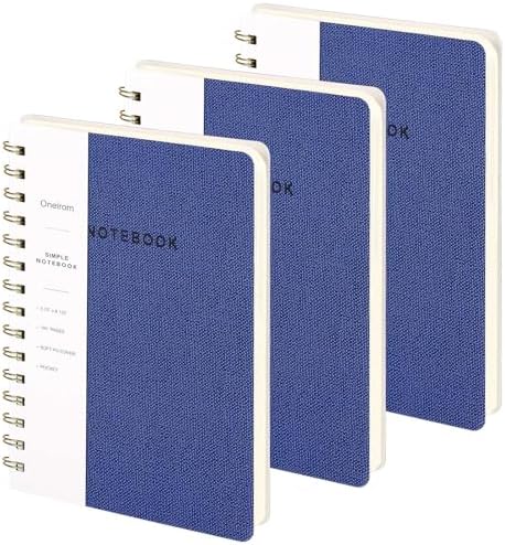 Spiral Notebook-5.75" x 8.125" College Ruled Journal with Inner Pockets and 160 Pages,PU Leather Cover Business Journal, Twin-Wire Binding Notebook Perfect for Office & Home School Supplies 3 pack Navy Blue