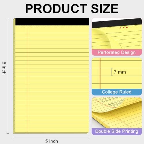 Beieverluck 24 Pack Notepads Legal Pads 5x8, Small Note Pads College Ruled Writing Pads, Lined Pads of Paper mini Legal Pads for Office Home School, 30 Sheets/Pack, Multicolor