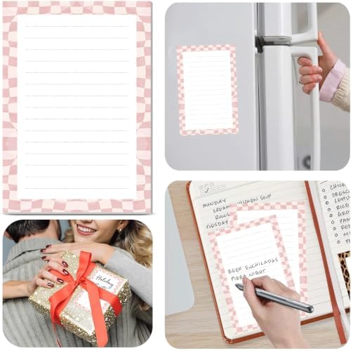 2 Pack Lined Sticky Notes 4x6 in, Cute Self-Stick Notepads with Lines, Large Memo Pads Strong Adhesive for Office, Home Pink White Checkerboard