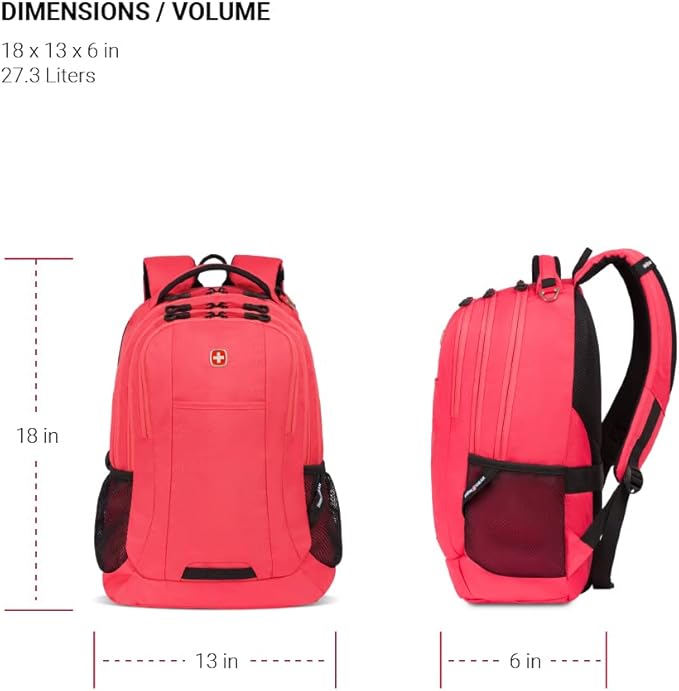 SWISSGEAR Cecil 18-Inch Laptop Backpack Fits 16-Inch Laptop, Travel Daypack with Organizer Pockets, Water Bottle Holders & Padded Straps – Teaberry