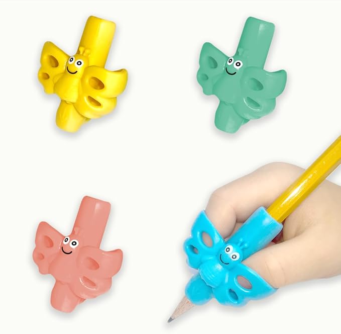 Channie's 4 Pack Pencil Grips for Kids, Colorful Butterfly-Shaped Pencil Holder for Kids, Great for Left Handed & Right-Handed Writers, Ideal for Practicing Handwriting & Math, Improve Penmanship