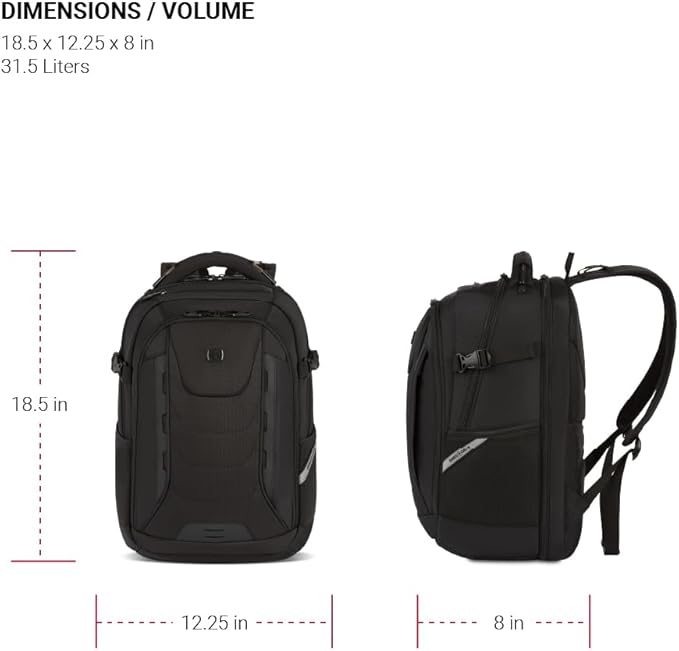 SwissGear Travel Tech Pro Laptop Backpack – Fits Laptops up to 16” – ScanSmart TSA-Friendly Backpack with Multiple Organizer Pockets – Black
