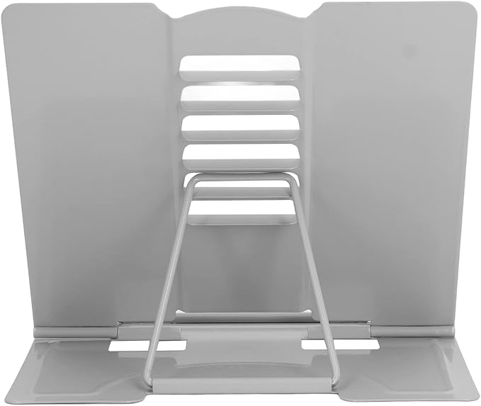 Book Holder Stand Adjustable Height Angle Ergonomic Design Foldable Portable Metal Reading Stand for Home Office School Iron Material 22 x 21cm (Grey)