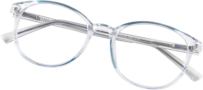 FONHCOO Stylish Blue Light Glasses Women Men Eyeglasses, TR90 Fashion Round Transparent Eye Glasses (Blue)
