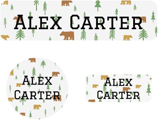 Name Bubbles - Kids Custom Name Labels for Daycare, School, Camp (144 Labels) - Personalized Waterproof Name Stickers for Clothes Tags, Lunch Boxes, Water Bottles, & School Supplies (Bear)
