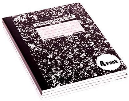 Mintra Office Composition Books - Sturdy Flexible Cover (4 Pack, Black Marble Comp - Wide Ruled)