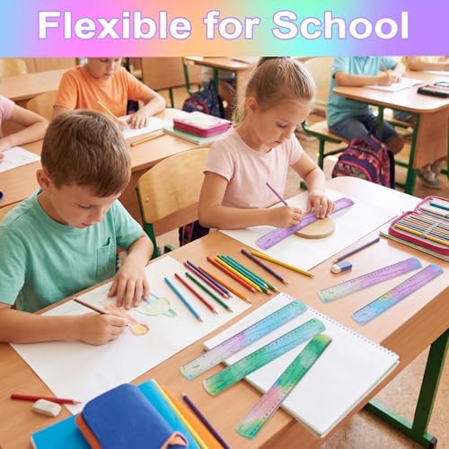 6 Pack Flexible Rulers 12 Inch/30 Cm, Soft PVC, Assorted Colors