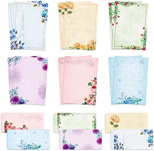 Paper Master Stationary Paper and Envelopes Set - Japanese Stationery Set with Lines Vintage Floral Letter Paper - 48 Sheets + 24 Envelopes, 7 x 10 Inch of Each Stationary Paper