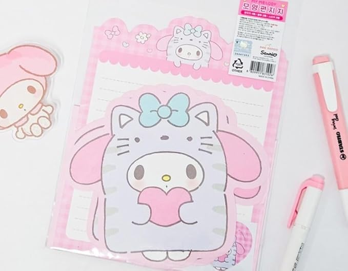 Generic Cute Stationery Writing Paper and Envelopes Set, 8 Letter Papers, 4 Envelopes, and 4 Stickers Included (Melody)