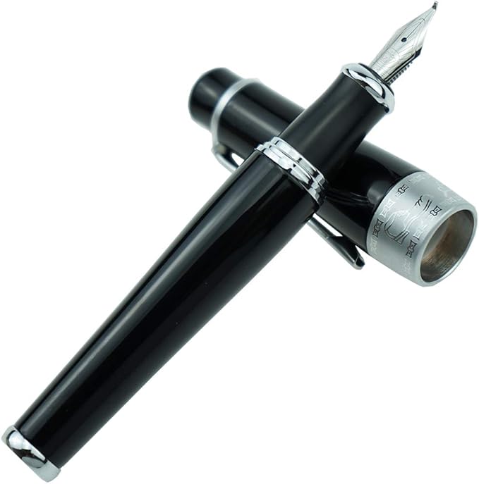 Asvine Charlie Chaplin Commemorative Black Fude Pen, Chinese Calligraphy Bent Nib Black Fountain Pen Fine to Broad by Duke