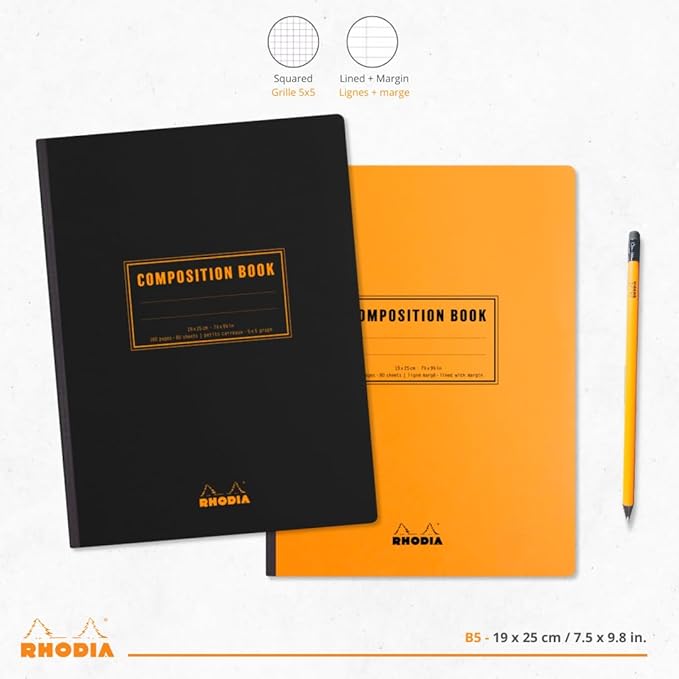 Clairefontaine 119228C Notebook 160 Pages 19 x 25 cm 80 g Small Squares Coated Cover Rhodia Orange