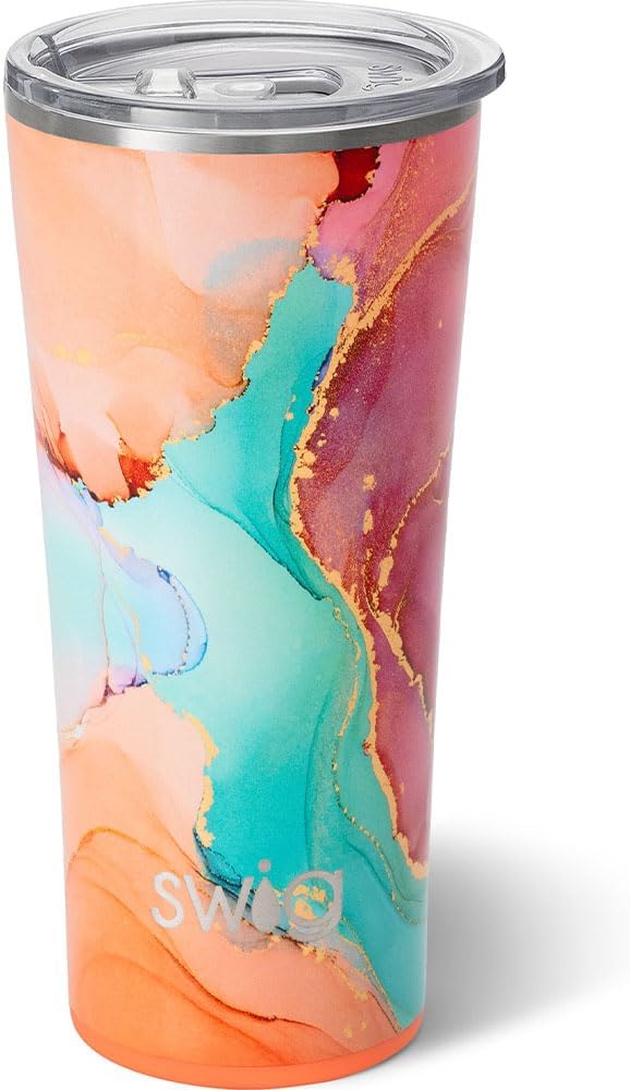 Swig Life 22oz Insulated Tumbler, Travel Coffee Tumbler with Lid, Cup Holder Friendly Travel Coffee Mug, Stainless Steel (Dreamsicle)