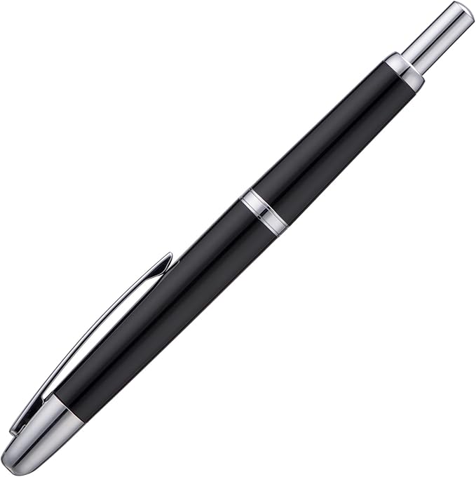 Jinhao 20 Press Fountain Pen, Piano Black Retractable Medium Nib with Ink Converter Set (Silver Clip)