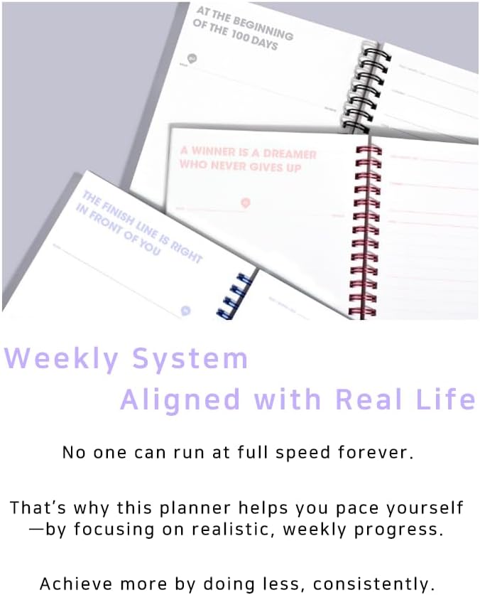 MOTEMOTE 10-Minute Planner 100 DAYS – Undated Daily Planner with Time Blocking, Goal Setting & Reflection – Boost Productivity & Build Better Habits in Just 10 Minutes a Day, Study Plan, Color Chip Edition ( Violet )
