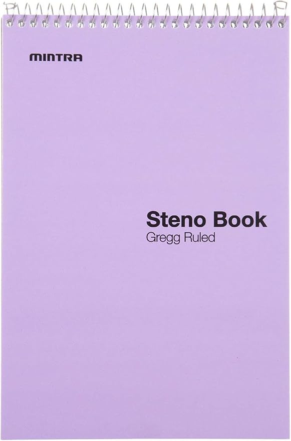 Mintra Office Steno Books Set - Top-Spiral Bound, Gregg Ruled, 70 White Sheets, Poly Pastel Covered Notebooks for Office, Professional, School & Work, Note-taking, Writing Pads, 6"x9", 4 Pack