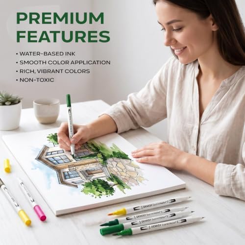 48 Watercolor Markers Set | Water Color Pens with Brush & Fineliner, Water-Based Art Markers | Dual Tip Markers for Adult Coloring, Lettering, Calligraphy, Sketching, Journaling & Illustration