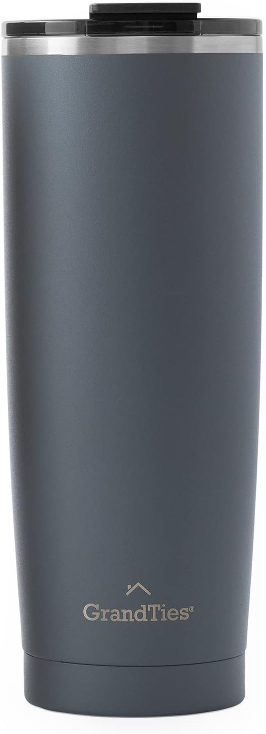 GRANDTIES Insulated Coffee Tumbler Cup w/Tritan Lid | Leak Proof, Reusable, Double Walled Vacuum Stainless Steel Water Bottle Travel Mug | Thermal Cups for Hot and Cold Drinks | 20oz | Stone Gray