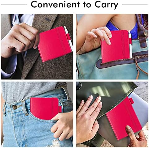 feela 3 Pack Pocket Small Notebook Journals, Mini Cute Memo Notepad Hardcover College Ruled Lined Journals with Pen Holder for Women Girls Office School, with 3 Black Pens, 3.5”x 5.5”, A6, Berry