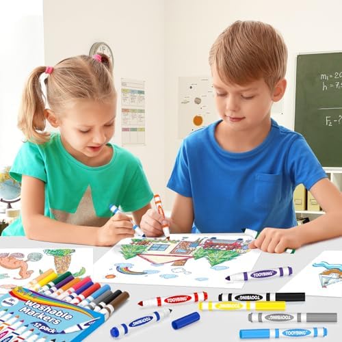 Washable Markers Bulk (36 Count, 3 Box), Broad Line Markers for Kids with Conical Tip, Assorted Colors, Drawing Essentials for School Classroom, Student Must Have for Coloring Book, Art Craft Supplies