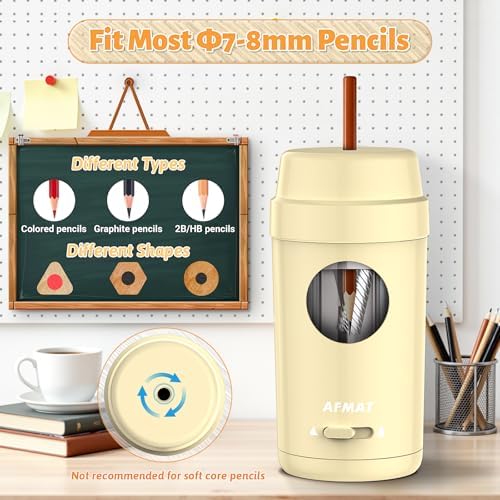 AFMAT Electric Pencil Sharpener, Auto in & Out, Fully Automatic Pencil Sharpener for Colored Pencils, Rechargeable Hands-Free Sharpeners for φ7-8mm Pencils, Good for Classroom/Home PSX8(Off White)