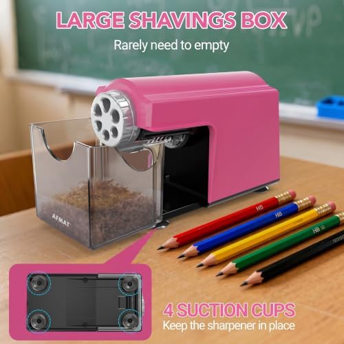 AFMAT Electric Pencil Sharpener Heavy Duty, 6 Holes, Cordless & Rechargeable, Super Fast, Auto Stop, 10K+ Uses, Classroom Pencil Sharpener for 6-11mm No.2/Large/Colored Pencils PSD4