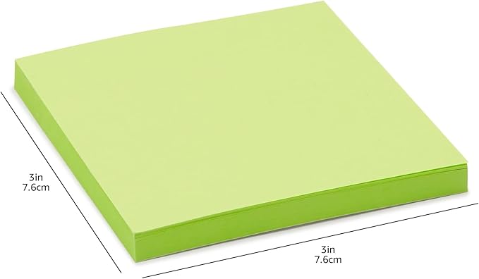 Amazon Basics Square Sticky Notes for Organizing, Reminders, To Do Lists, Clean Removal, 3"x3", 24-Pack, Assorted Colors