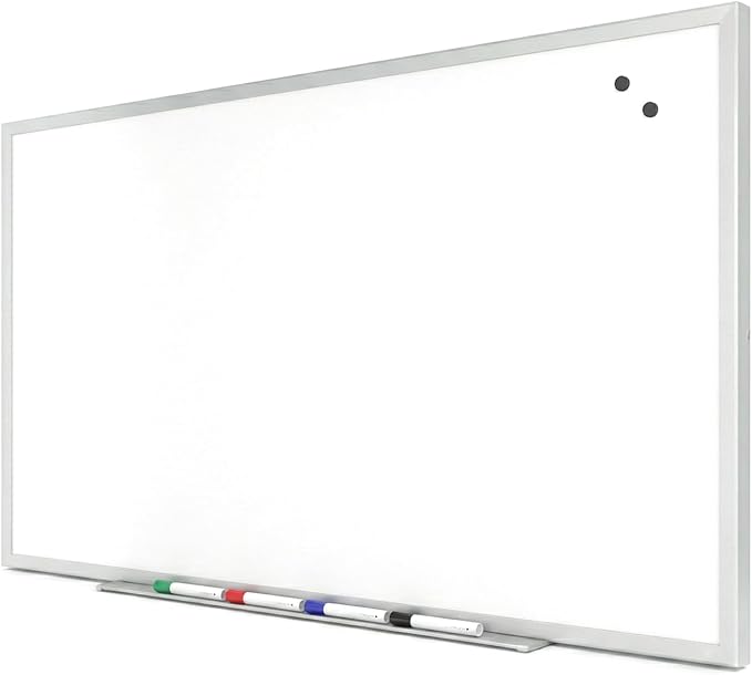 TRU RED Magnetic Porcelain Whiteboard | Dry Erase Board for Wall, White Board with Black Frame, 5 ft x 3 ft, 4 Multicolor Markers Included