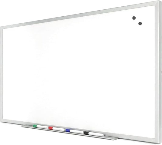 TRU RED Magnetic Porcelain Whiteboard | Dry Erase Board for Wall, White Board with Black Frame, 5 ft x 3 ft, 4 Multicolor Markers Included